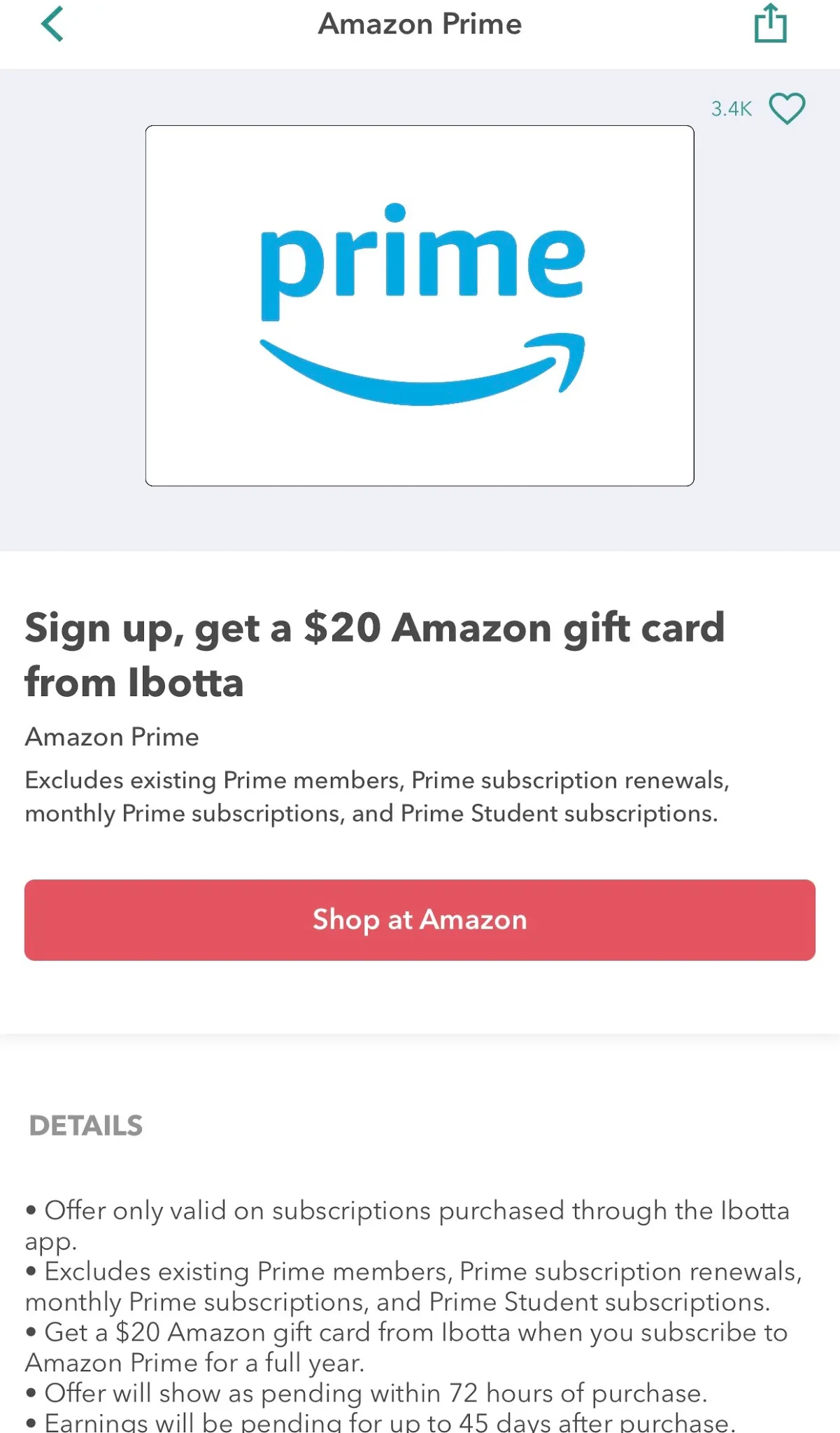 Save $20 on Amazon Prime with Ibotta